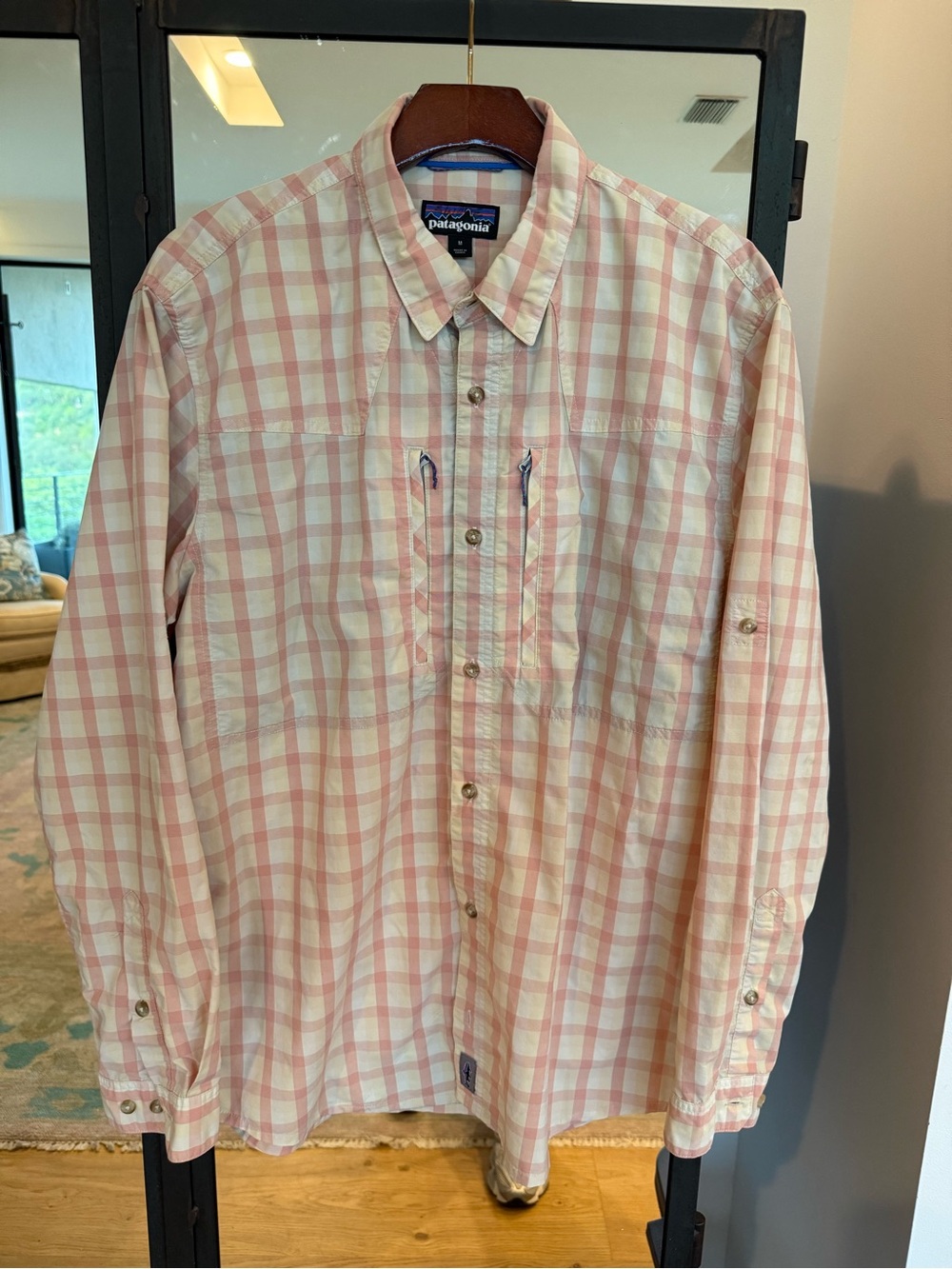 Patagonia Pink and White Plaid Button-Down Shirt